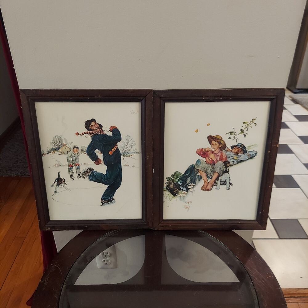 Norman Rockwell Grandpa & Me Four Seasons Summer & Winter 13"x16" Framed Prints